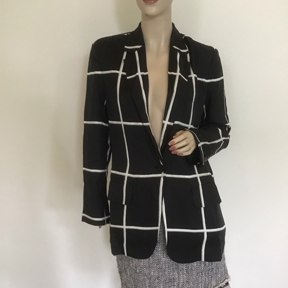 NWT Equipment Femme Black windowpane Plaid Silk Blend Verria Jacket 00 XS $475